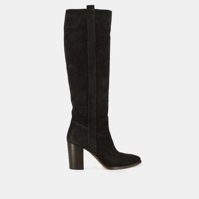 Bottes &agrave; hauts talons et bouts pointus in dark brown suede | peche