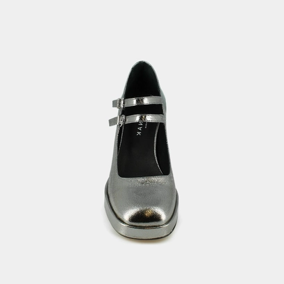 Babies &agrave; doubles brides et plateformes in dark silver metallic leather | verite