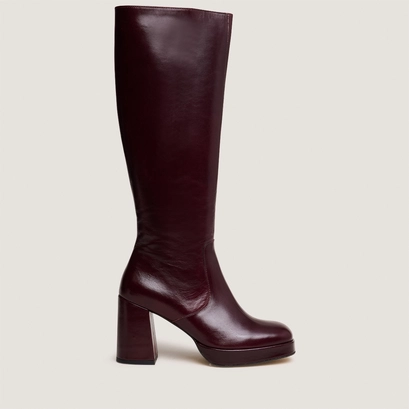 Platform boots in burgundy leather | vendome