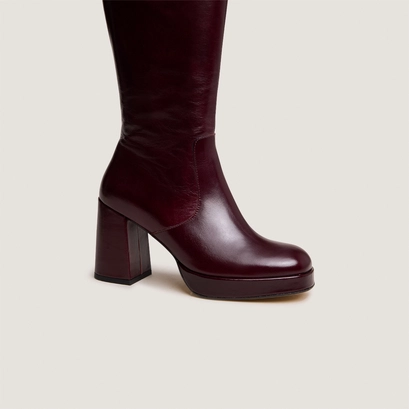 Platform boots in burgundy leather | vendome