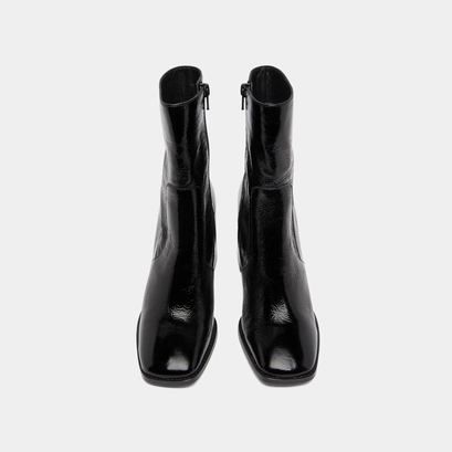 Heeled ankle boots with square toes in black shiny leather | vidal