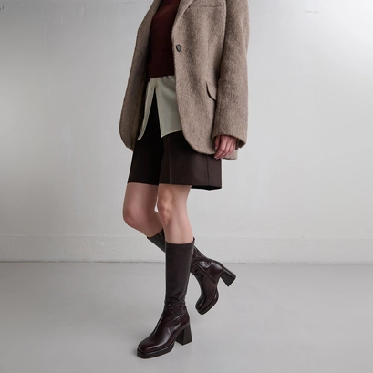 Bottes &agrave; plateformes in chocolate distressed leather | betina