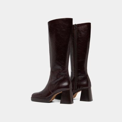 Bottes &agrave; plateformes in chocolate distressed leather | betina