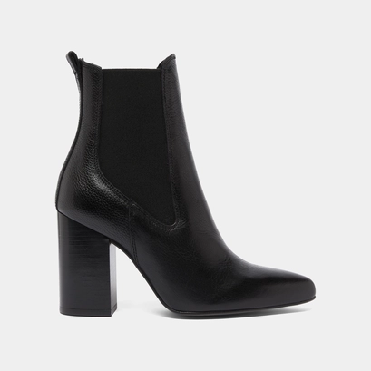 Bottines &agrave; talons et bouts pointus in black grained leather | brook