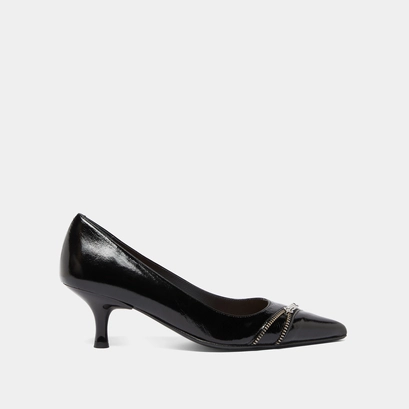 Escarpins &agrave; fermetures &eacute;clairs in black shiny leather | daniela
