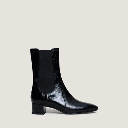 Bottines &agrave; larges &eacute;lastiques in black shiny leather | doxi