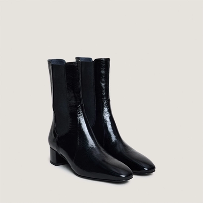 Bottines &agrave; larges &eacute;lastiques in black shiny leather | doxi
