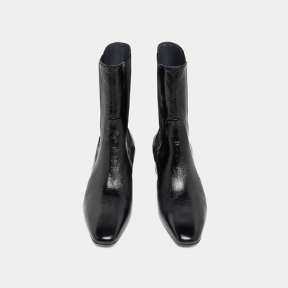Bottines &agrave; larges &eacute;lastiques in black shiny leather | doxi