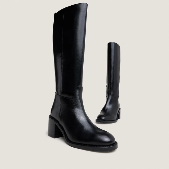 Knee-high boots in black leather calf size M | BONNIE