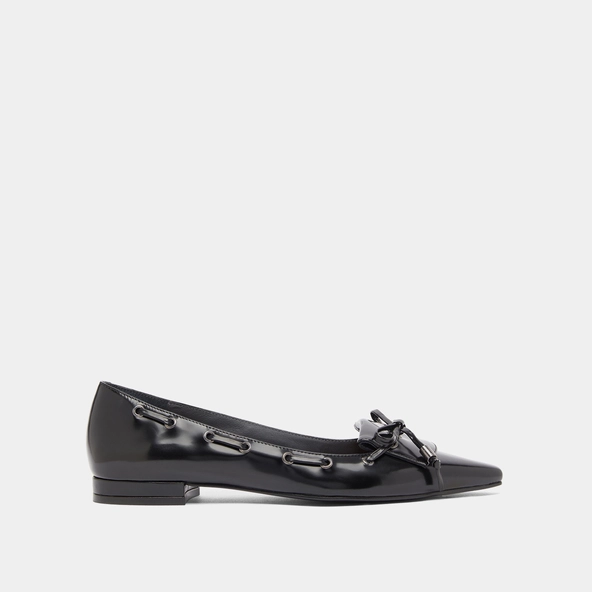 Ballerines à lacets in black glazed leather | DYNAMO