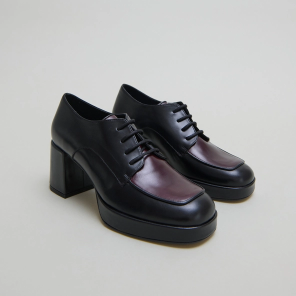 Derbies à talons in black and burgundy leather | VIVALDI