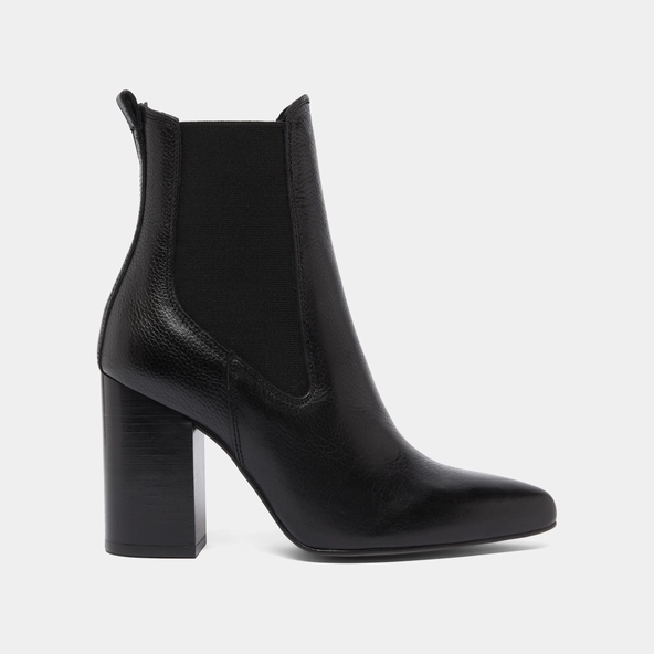 Bottines à talons et bouts pointus in black grained leather | BROOK