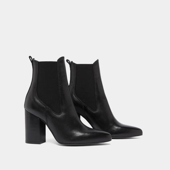 Bottines à talons et bouts pointus in black grained leather | BROOK