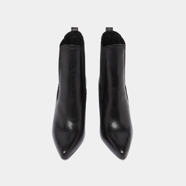 Bottines à talons et bouts pointus in black grained leather | BROOK