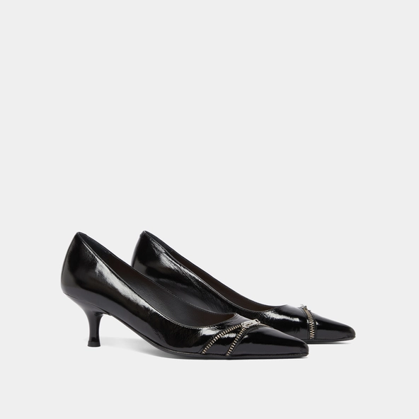 Escarpins &agrave; fermetures &eacute;clairs in black shiny leather | DANIELA