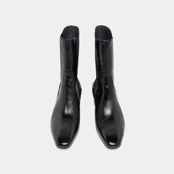 Bottines &agrave; larges &eacute;lastiques in black shiny leather | DOXI